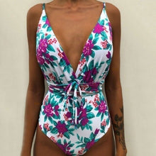 Load image into Gallery viewer, Low-cut Floral Swimsuit