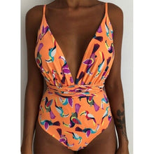 Load image into Gallery viewer, Low-cut Floral Swimsuit